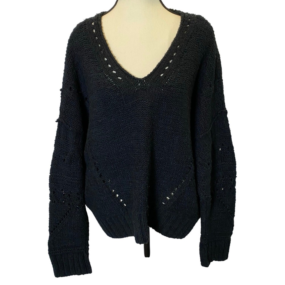 Anthropologie Pilcro Black Knit Sweater Women's Size Medium Cotton Merino Wool
